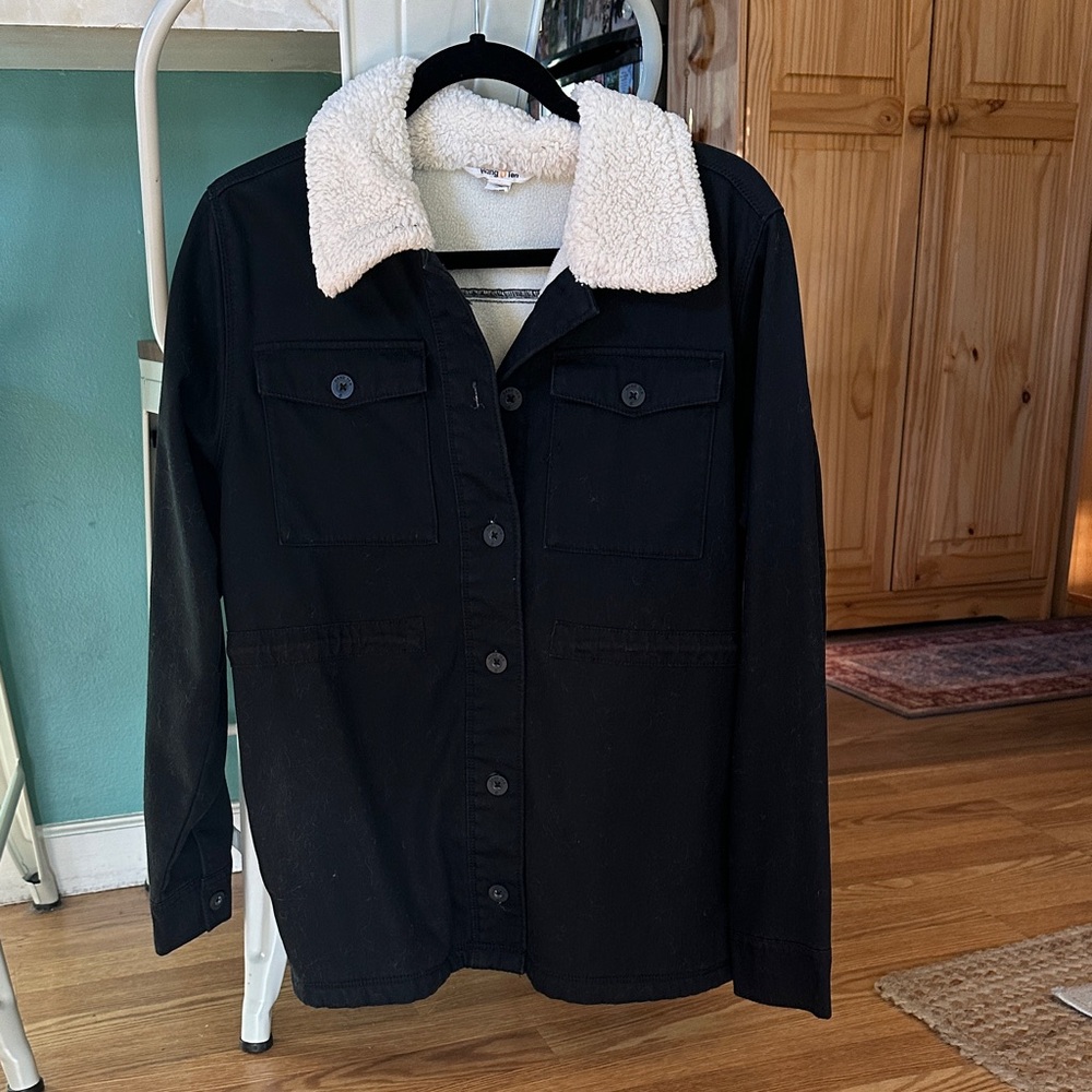 Hang Ten Black Cotton Jacket with Sherpa Lining